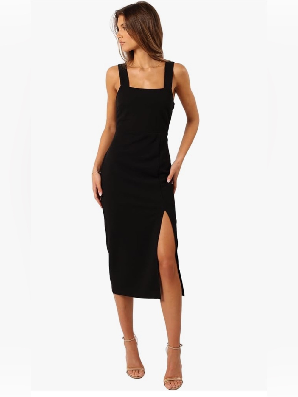 Black Dress- Square neck sleeveless midi